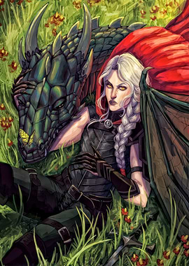 Dragon Rider in a Meadow