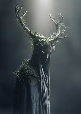 Mysterious Forest Spirit with Antlers