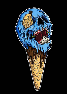 Skull Ice Cream Cone Illustration
