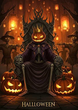Halloween Pumpkin King on Throne