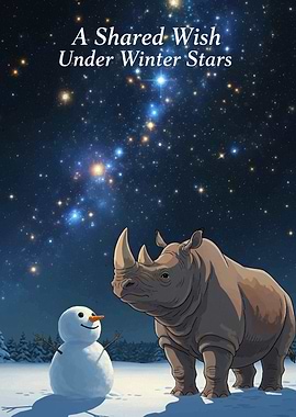 Rhino and Snowman Under Winter Stars