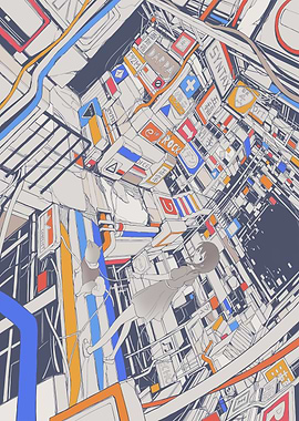 Abstract Cityscape with Anime Girl