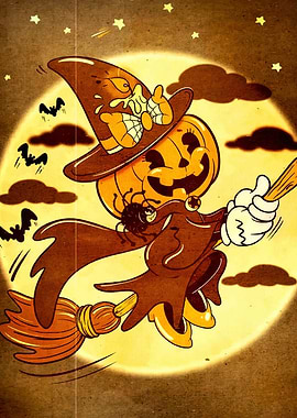 Halloween Pumpkin Witch Cartoon Illustration