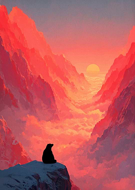 Bear Silhouette Mountain Sunset