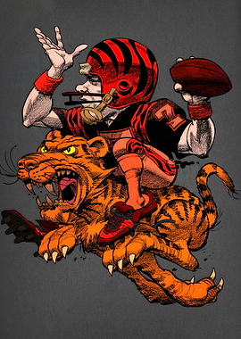 Football Player Riding a Tiger Illustration