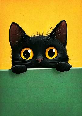 Cute Black Cat Peeking Over Edge