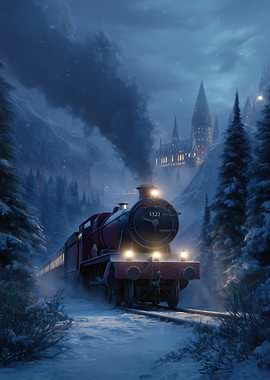 Steam Train in Winter Landscape