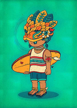 Aztec Surfer Boy Illustration