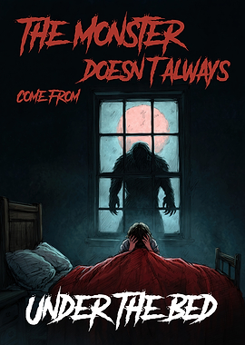 Monster Outside Window Horror Illustration