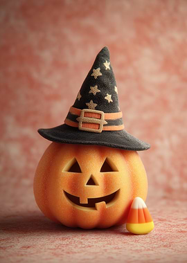 Halloween Pumpkin with Witch Hat and Candy