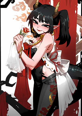 Demon Girl with Rose Illustration