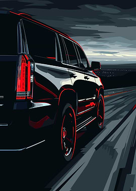 Black SUV on Road at Night