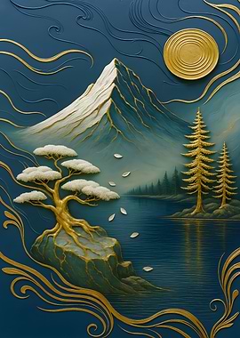 Golden Landscape with Mountain and Lake