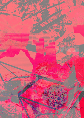 Abstract Dreams Floral Collage in Pink and Gray