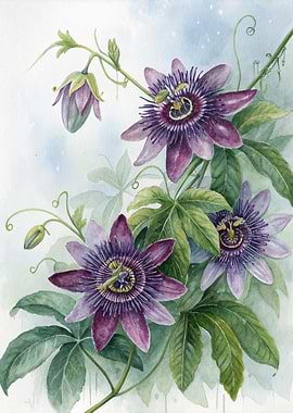 Passion Flower Watercolor Painting