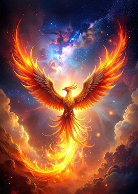 Fiery Phoenix Rising in Cosmic Sky