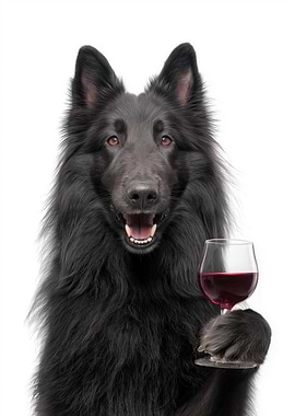 Belgian Sheepdog with Wine Glass