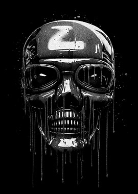 Skull with Goggles Dripping Black Liquid