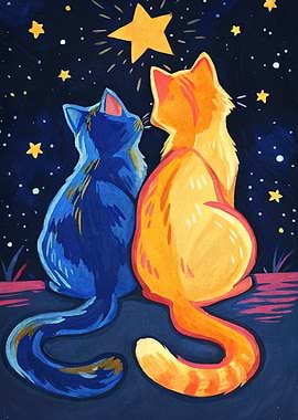 Cats Gazing at a Starry Night