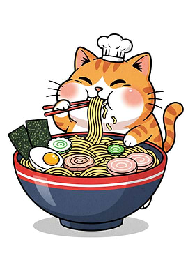Cat Chef Eating Ramen