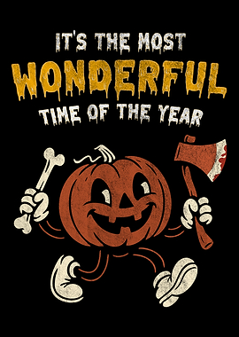 Halloween Pumpkin Cartoon with Axe and Bone