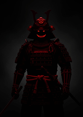 Red Samurai Warrior in Dark Armor