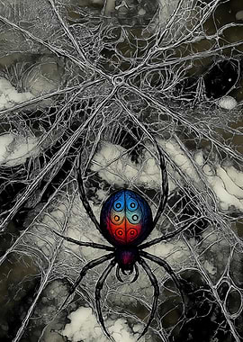 Abstract Fantasy #82 - Colorful Spider in Web