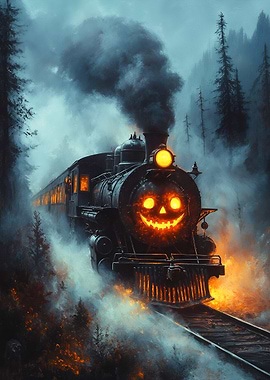 Halloween Train in Misty Forest