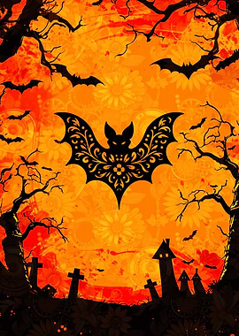 Halloween Floral Bat