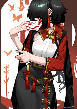 Anime Girl with Fox Mask