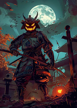 Halloween Samurai with Pumpkin Head
