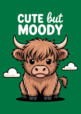 Cute but Moody Highland Cow Cartoon
