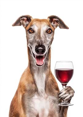 Greyhound dog with Wine Glass