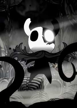 Hollow Knight character in monochrome art