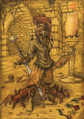 Fantasy Necromancer in Temple Illustration