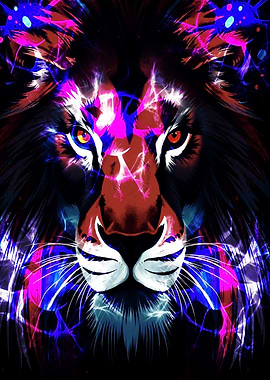 Colorful Lion Portrait with Abstract Elements
