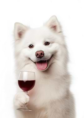 American Eskimo dog with Wine Glass