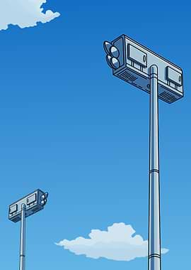 Cartoon Traffic Lights Against Blue Sky