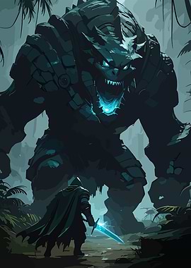 Fantasy Battle: Knight vs. Stone Monster