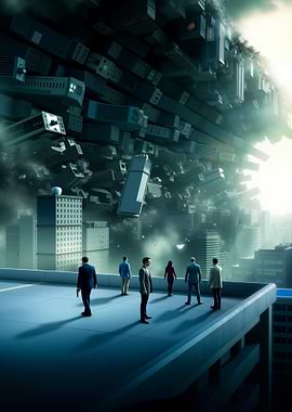 Cityscape Apocalypse with Rooftop Observers