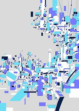 Abstract Cityscape with Figure