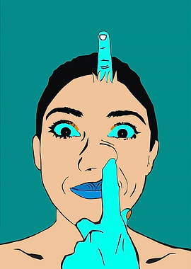 Surreal Portrait with Fingers and Teal