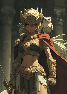 Anime Valkyrie with Owl Companion