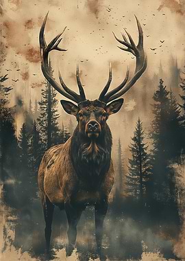 Bull Elk in Forest