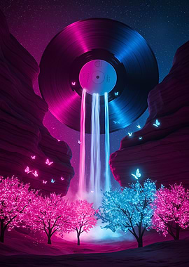 Surreal Vinyl Waterfall Landscape