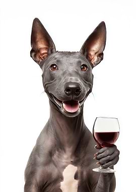 Xoloitzcuintli dog with Wine Glass