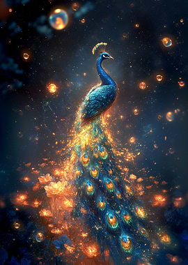 Elegant Peacock in a Mystical Setting