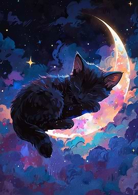 Sleeping Cat on the Moon