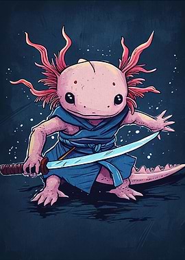Axolotl Samurai Warrior Illustration