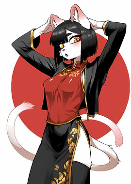 Anime Catgirl in Traditional Dress